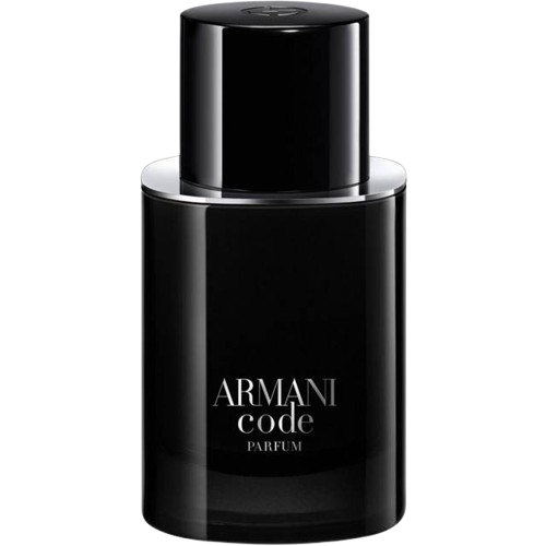 Armani Code Parfum fragrance bottle, showcasing its luxurious and sleek design with a dark, sophisticated finish, representing an intense and captivating scent that blends warm spices and aromatic notes, perfect for the modern man who exudes elegance and charm.