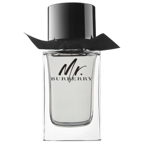 Burberry Mr. Burberry EDT fragrance bottle, featuring a sleek and classic design with a black bow detail, representing a refined and sophisticated scent that blends notes of grapefruit, vetiver, and guaiac wood, perfect for those seeking a modern and masculine fragrance.