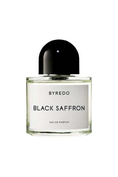 Byredo Black Saffron fragrance bottle, showcasing a sleek and minimalist design with a deep, rich color, representing an elegant and complex scent that blends notes of saffron, juniper berries, and raspberry, perfect for those who seek a sophisticated and unique niche fragrance.