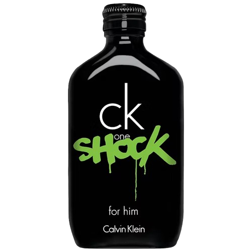 Calvin Klein One Shock Eau de Toilette fragrance bottle, showcasing its bold and edgy design with a sleek black finish, representing a vibrant and energetic scent that combines fresh citrus and spicy notes, perfect for the adventurous spirit seeking a distinctive fragrance.