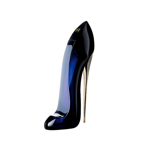 Carolina Herrera Good Girl Eau de Parfum fragrance bottle, featuring a striking stiletto design that embodies elegance and empowerment, representing a bold and sensual scent with notes of jasmine and tonka bean, perfect for the confident woman who embraces her duality.