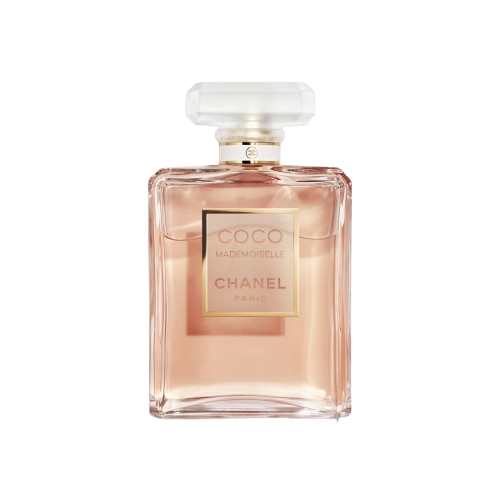 Chanel Coco Mademoiselle Eau de Parfum fragrance bottle, showcasing its elegant and sophisticated design with a classic square shape and refined gold accents, representing a fresh and modern floral scent that embodies the spirit of confidence and femininity, perfect for any occasion.