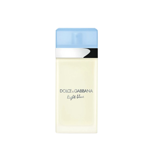 Dolce & Gabbana Light Blue fragrance bottle, showcasing a sleek and modern design with a light blue hue, representing a fresh and fruity scent that blends notes of Sicilian lemon, apple, and cedarwood, perfect for those seeking a lively and summery fragrance experience.