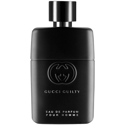 Gucci Guilty Pour Homme Eau de Parfum fragrance bottle, showcasing its sleek and modern design with a black and gold finish, representing a bold and provocative scent that combines aromatic and woody notes, perfect for the confident man who embraces his daring spirit.