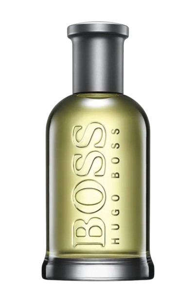 Hugo Boss Bottled No. 6 fragrance bottle, showcasing a classic and elegant design with a clear glass silhouette and distinctive cap, representing a sophisticated and versatile scent that combines notes of apple, cinnamon, and sandalwood, perfect for those seeking a timeless and masculine fragrance.