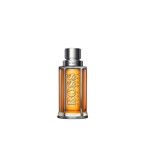 Hugo Boss The Scent fragrance bottle, featuring a modern and stylish design with a sleek silhouette, representing a warm and seductive scent that blends notes of ginger, maninka fruit, and leather, ideal for those seeking a captivating and masculine fragrance experience.