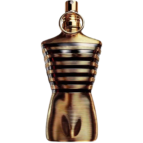 Jean Paul Gaultier Le Male Elixir Eau de Parfum fragrance bottle, featuring a bold and alluring design with a deep blue color and sculpted silhouette, representing a seductive and aromatic scent that blends fresh and spicy notes, perfect for the confident man who embraces his unique style.