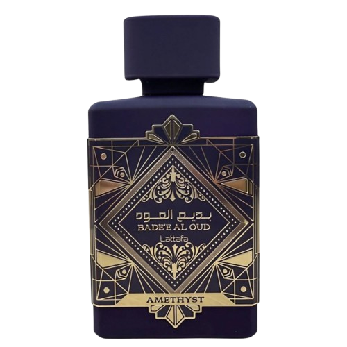 Lattafa Bade'e Al Oud Amethyst: Elegant unisex fragrance featuring a blend of luxurious oud, floral, and fruity notes, designed to create an enchanting scent experience perfect for special occasions.