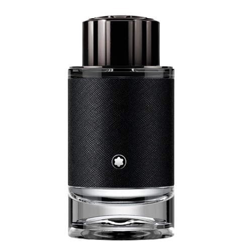 Montblanc Explorer fragrance bottle, featuring a sleek and modern design with a textured black finish and silver accents, representing a bold and adventurous scent that blends notes of bergamot, vetiver, and patchouli, ideal for those seeking a sophisticated and masculine fragrance.