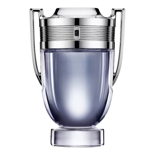 Paco Rabanne Invictus fragrance bottle, featuring a striking and contemporary design with a trophy-like shape, representing a fresh and powerful scent that blends notes of grapefruit, bay leaf, and amber, ideal for those who seek a bold and invigorating fragrance experience.