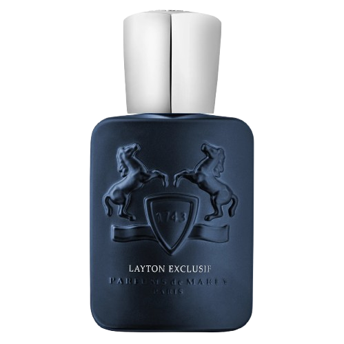 Parfums de Marly Layton Exclusif fragrance bottle, showcasing an elegant and regal design with deep, rich colors, representing a sophisticated and captivating scent that blends notes of vanilla, apple, and spices, ideal for those who appreciate luxurious and unique niche perfumes.