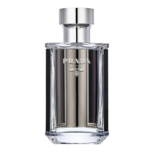 Prada L'Homme fragrance bottle, showcasing a sleek and sophisticated design with a minimalist aesthetic, representing a refined and elegant scent that blends notes of iris, amber, and sandalwood, perfect for those who appreciate a luxurious and modern niche fragrance.