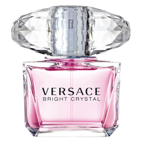 Versace Bright Crystal fragrance bottle, featuring a luxurious and elegant design with a stunning faceted cap, representing a fresh and floral scent that blends notes of pomegranate, peony, and magnolia, perfect for those seeking a vibrant and feminine fragrance experience.