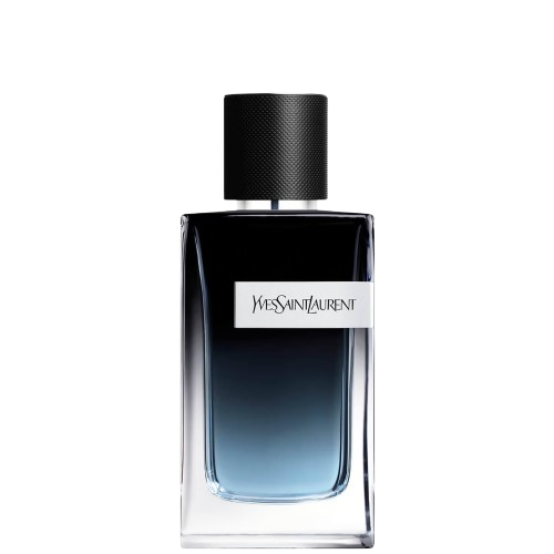 Yves Saint Laurent Y Eau de Parfum fragrance bottle, featuring a contemporary and minimalist design with a striking blue gradient, representing a fresh and sophisticated scent that blends aromatic and woody notes, perfect for the modern man who embodies ambition and authenticity.